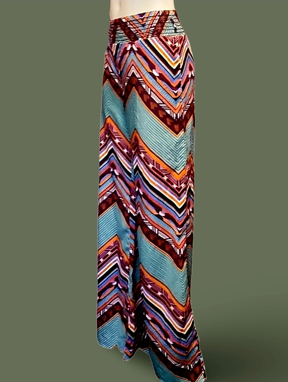 Karlie Multicolor Geometric Wide-Leg Pants Chevron Pattern Retro Casual Women - Picture 5 of 9